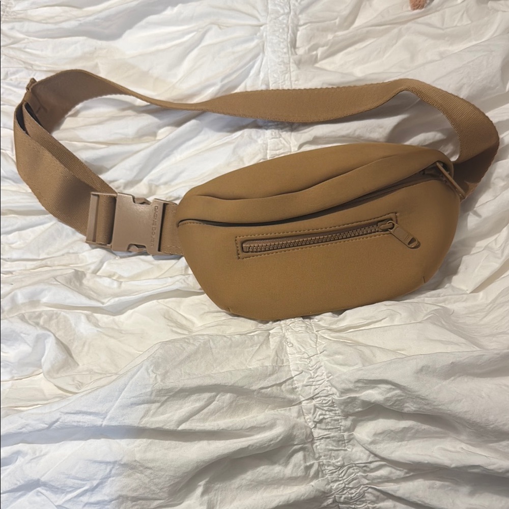 Dagne Dover Tan Travel Bag with Adjustable Strap and Smooth Material